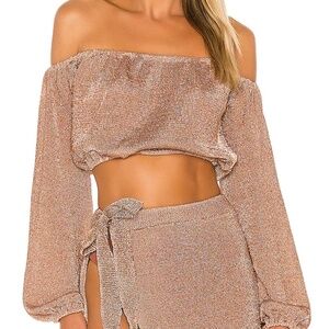 New Lovers + Friends | Tops | Metallic Cropped Top Off The Shoulder (Gold, Med)
